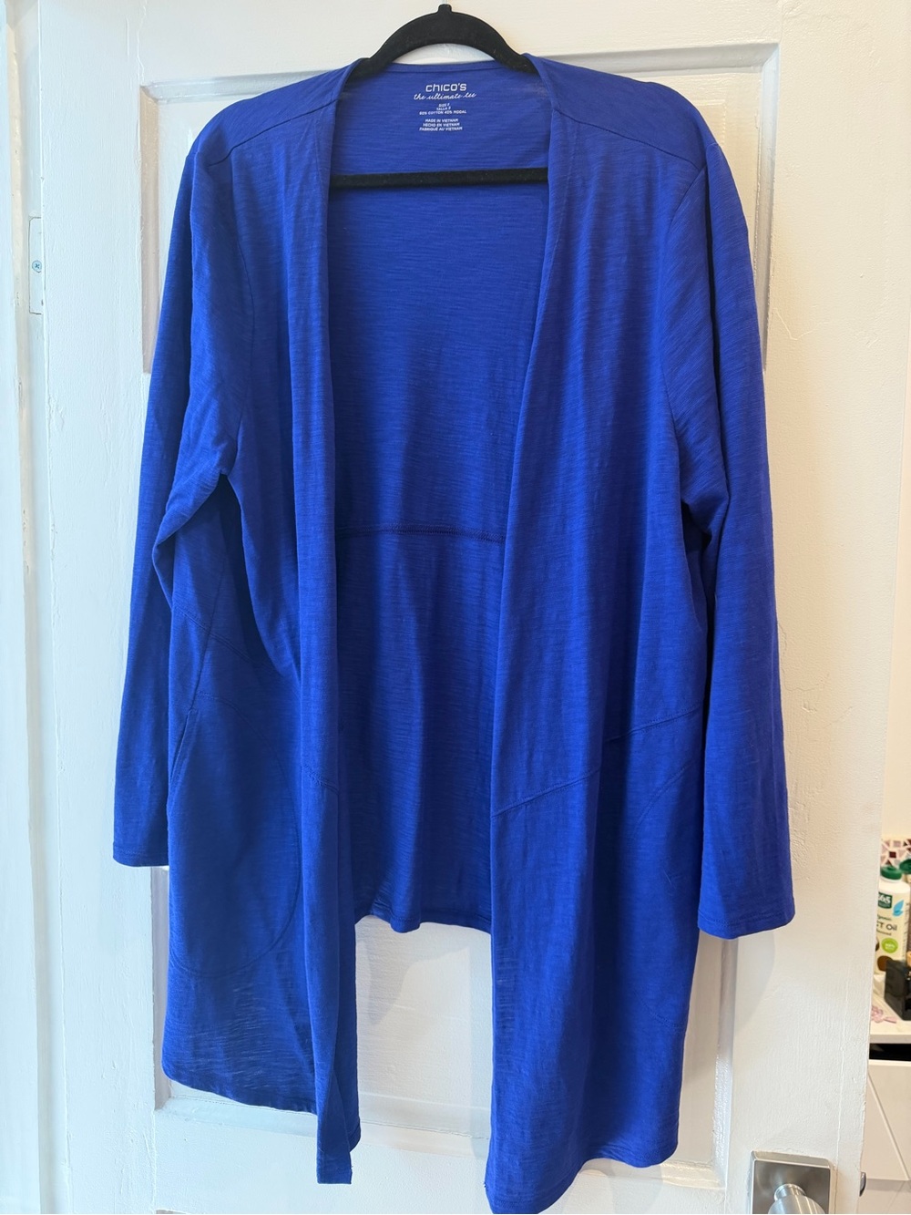 Chico's Longline Open Light T-Shirt Jacket- Cobalt Blue